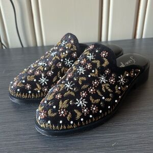Free People Cosmic Beaded Velvet Slip On Loafer Mule Shoes Black Velvet 36 / 6